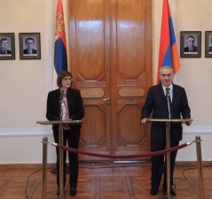 8 February 2016  Parliament Speakers Maja Gojkovic and Galust Sahakyan
